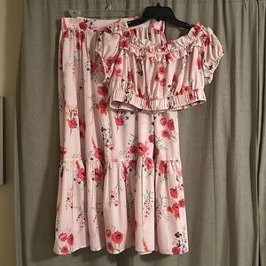 Spring Floral Two Piece Set; Max Skirt and Crop Top